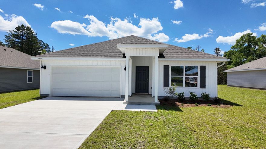 Welcome to Day's Landing! The popular Cali model, one of our most sought-after designs, offers a fantastic open layout for comfortable living. Featuring 4 bedrooms, 2 bathrooms, a covered patio, 2-car garage, and the 'Smart Home Connect' System with various convenient Smart Home devices. The well-appointed kitchen includes stainless steel appliances, a smooth-top range, built-in microwave, quiet dishwasher, corner pantry, island bar, eye-catching wood-look flooring, and plush carpet in the bedrooms. Bedroom 1 and the adjoining bath boast a large walk-in closet, double vanity sinks, a spacious shower, and extra storage. Enjoy the stylish curb appeal in the rapidly growing Crestview area. MUST SEE.