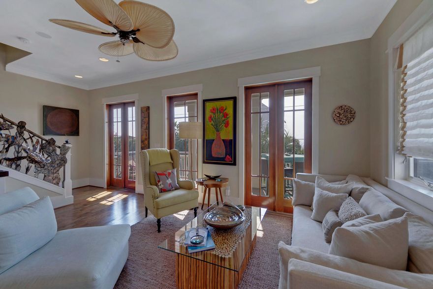 COASTAL CONTEMPORARY IN THE VINTAGE ATMOSPHERE OF OLD SEAGROVE. From the sunset porches to the private courtyard, heated pool and spa this 3475 sq, ft, 5 bedroom 3 -1/2 bath home possesses all the elements of the perfect vacation cottage . Each floor was designed with a living or media area to compliment all the bedrooms and provide places for everyone's favorite activities. The first floor has a guest bedroom with French doors leading out to the patio and a bunkroom with custom built-in beds. Serving the first floor bedrooms is a large 18 x 14 gathering room along with a separate media/game /exercise space. A gourmet kitchen, dining and living room are located on the second floor with the focal point - a custom metal seascape handrail. Professional Series Viking appliances including