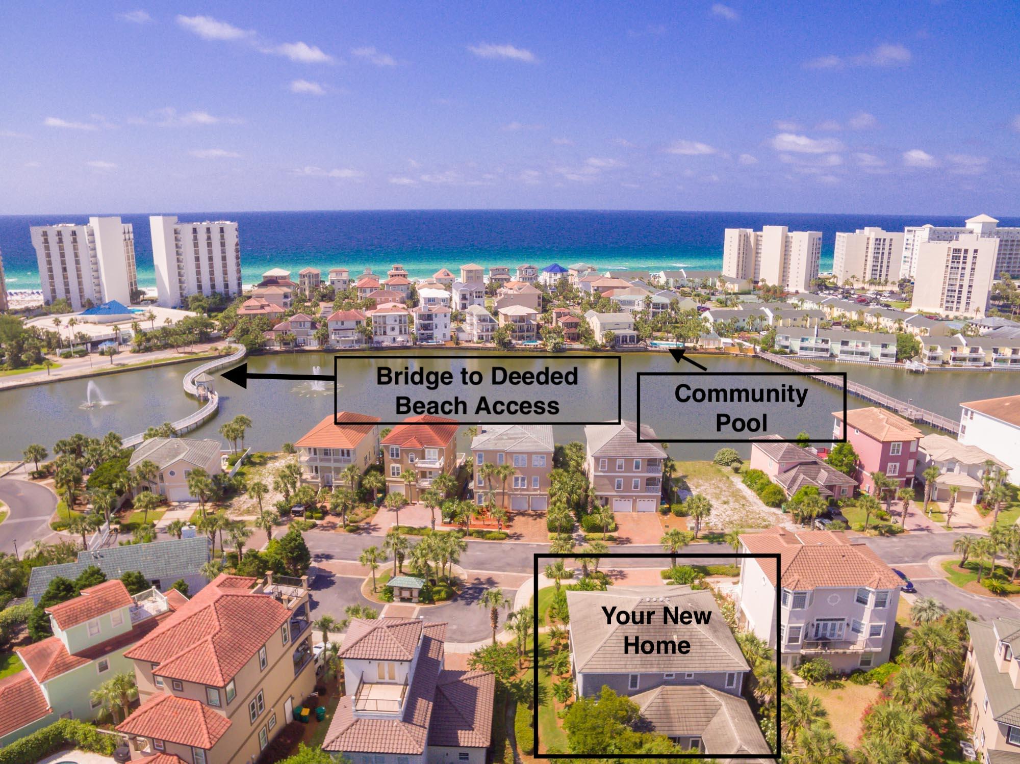 Location, location, location! Conveniently located in the heart of Destin in the gated community of Dunes of Destin, you are local to fabulous restaurants, shopping, the harbor, crab island, fishing, plus you have the benefit of the private beach access, the community pool and lake and gazebos. 5 bedrooms , 4.5 baths, 3 porches, 2 separate laundry rooms, a 2 car garage and a private backyard provide abundant space for your family and friends. Travertine and hardwood floors lend a casual yet elegant statement.Central vacuum, tile roof, impact glass and 1st floor concrete construction contribute to the solidarity of this property.