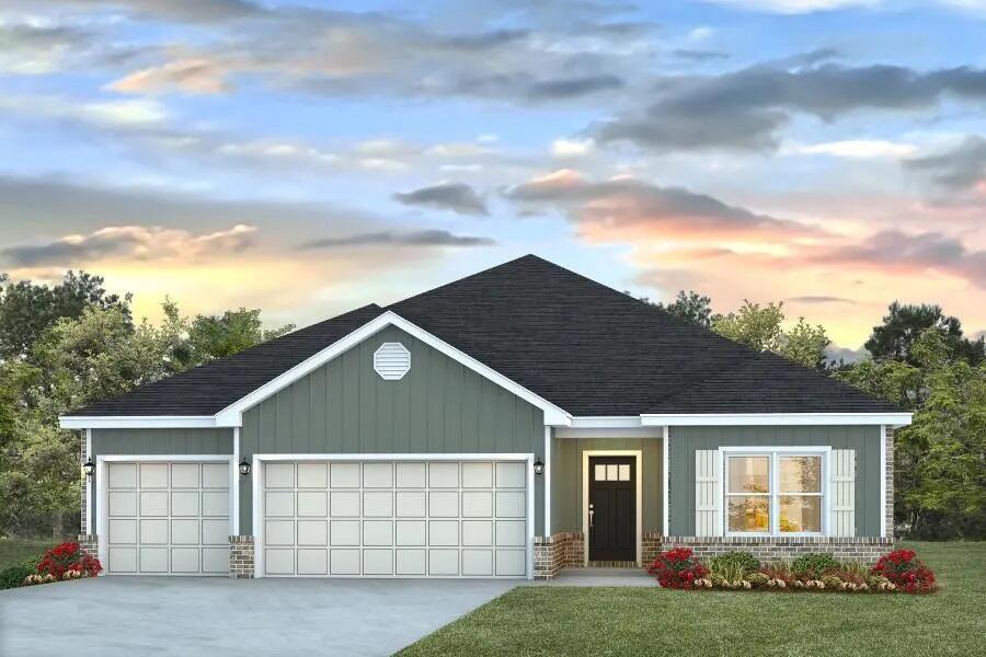 Welcome to the Destin, a new home floor plan at Owl's Head Farms in Freeport Florida. As you enter this floorplan, you are immediately drawn into the expansive great room, where the open concept design showcases 9' ceilings with additional tray ceilings in the living room and primary bedroom. You'll find elegant, engineered vinyl plank flooring throughout the home with carpet in the bedrooms. An upgrade option is possible for EVP throughout. The kitchen is a chef's dream, featuring quartz countertops, Whirlpool stainless steel appliances, a huge island with seating, and a pantry. Adjacent to the kitchen, is a dining area that offers a picturesque space for meals, while the huge living area opens to a covered patio, perfect for outdoor entertaining. The luxurious primary bathroom is situated at the rear of the home, boasting a spa-inspired en-suite bathroom with a soaking tub, walk-in shower, and dual sink vanity, along with an oversized closet.
Three additional bedrooms, each with ample closet space, and two full bathrooms complete the layout in this four bedroom, 3 bath home with over 2,300 square feet.
All DR Horton homes have Smart technology including 5 DEAKO?? smart switches, Kwikset keyless entry and a programmable thermostat that can be controlled though an app on your phone. The Destin also features a three-car garage and laundry room just off the kitchen for added convenience and ample room for storage. Designed for both elegance and functionality, this floorplan is a stunning choice