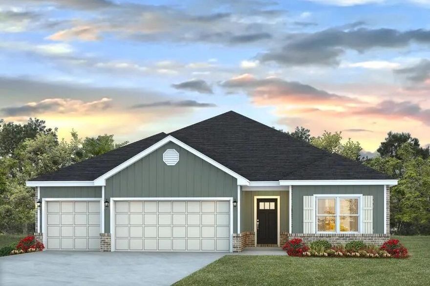 Welcome to the Destin, a new home floor plan at Owl's Head Farms in Freeport Florida. As you enter this floorplan, you are immediately drawn into the expansive great room, where the open concept design showcases 9' ceilings with additional tray ceilings in the living room and primary bedroom. You'll find elegant, engineered vinyl plank flooring throughout the home with carpet in the bedrooms. An upgrade option is possible for EVP throughout. The kitchen is a chef's dream, featuring quartz countertops, Whirlpool stainless steel appliances, a huge island with seating, and a pantry. Adjacent to the kitchen, is a dining area that offers a picturesque space for meals, while the huge living area opens to a covered patio, perfect for outdoor entertaining. The luxurious primary bathroom is situated at the rear of the home, boasting a spa-inspired en-suite bathroom with a soaking tub, walk-in shower, and dual sink vanity, along with an oversized closet.



Three additional bedrooms, each with ample closet space, and two full bathrooms complete the layout in this four bedroom, 3 bath home with over 2,300 square feet.



All DR Horton homes have Smart technology including 5 DEAKO?? smart switches, Kwikset keyless entry and a programmable thermostat that can be controlled though an app on your phone. The Destin also features a three-car garage and laundry room just off the kitchen for added convenience and ample room for storage. Designed for both elegance and functionality, this floorplan is a stunning choice