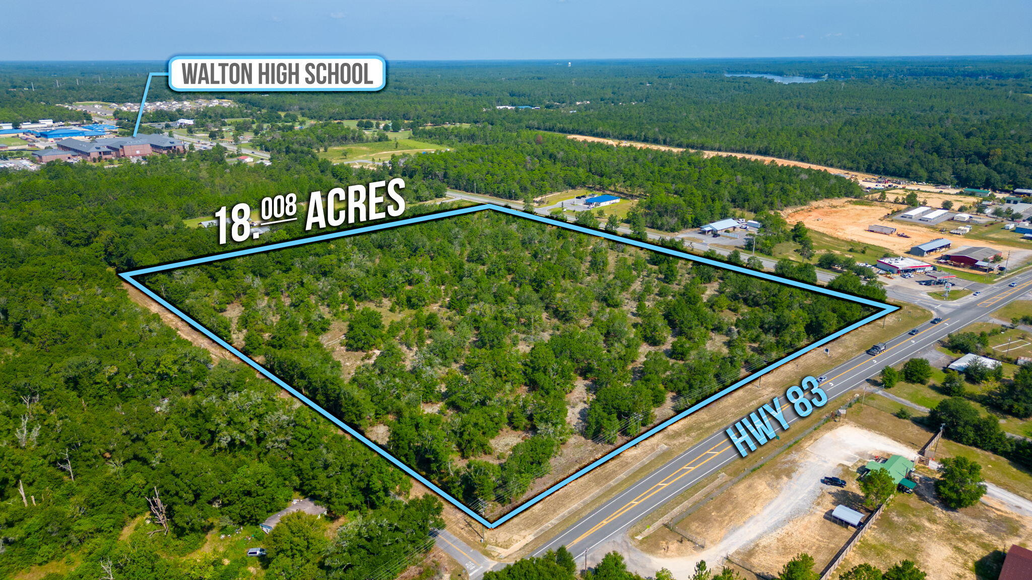 18 acres within the City Limits of DeFuniak Springs. Currently zoned C-2. Property is located in the CRA zone. NWFWMD flood information shows 100% of the property in Flood Zone X. Property fronts 3 paved roads - State Hwy 83, Walton Rd and Heather Lane. City utilities (water and sewer) are available to property. No tap fees have been paid. Property is being sold as 1 parcel. Maximum of 30 day due diligence - no exceptions.