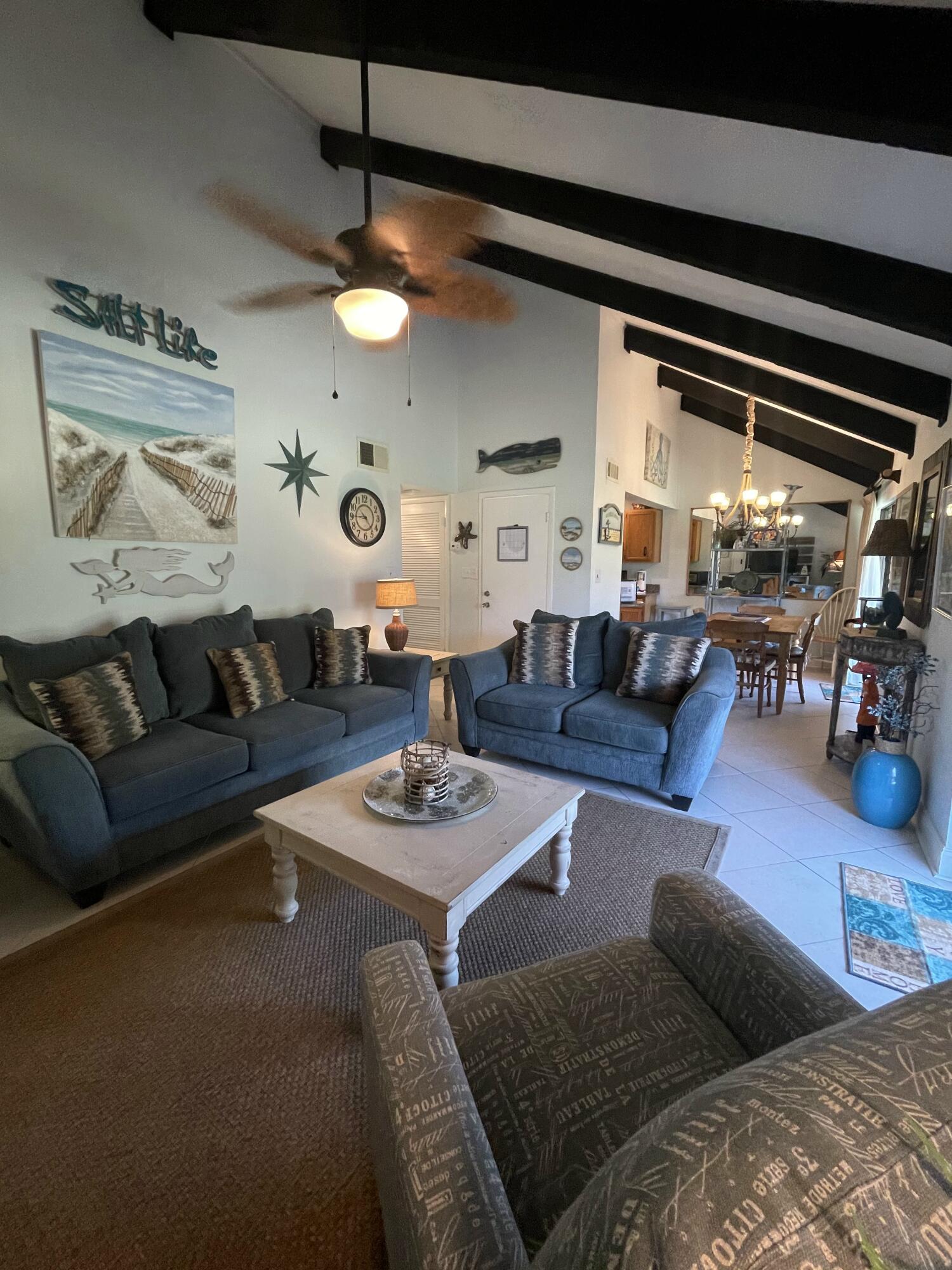Cozy 1BR/1BA turn key and rental ready overlooking the Golf course @ Seascape Golf Beach & Tennis Resort. Vaulted ceiling in living room with nice wooden beams and decorated with a beach vibe and a relaxing patio with swing. This makes a great vacation rental or second home. Owners would like to rent until April 1, 2022. Seascape has 2,000 feet of deeded beach, 18 hole golf course, tennis courts and 5 pools.