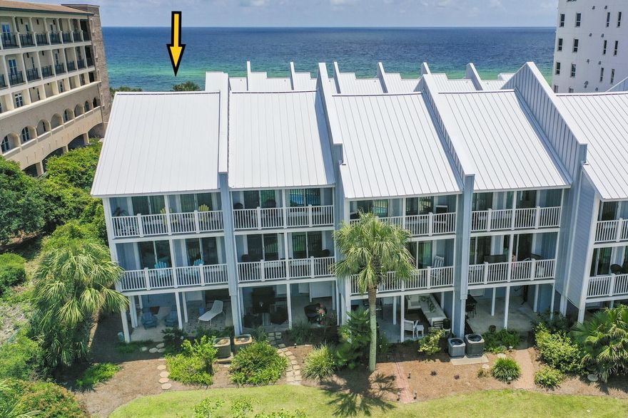 INTERIOR COMPLETELY REFURBISHED! Rare Opportunity to own in Sea Bluff.  2 BR 2.5 BA, Gulf view 'Townhouse style' pool side, east end unit.  Features garage with large laundry and is only a few steps to access privately owned Beach. Conveys 'turnkey', fully furnished, including all appliances, ready to occupy or rent immediately. New washer/dryer, refrigerator, garage door motor, king bed Main BR. All new baths. Exterior Hardi siding, Trex decking and standing seam metal roof added 2021. Conveniently located on Gulf side of Scenic Hwy 30-A situated between exclusive Bella Vita and White Cliffs condominiums on one of area's highest elevations. Easy stroll to Sally's By The Sea Store, McTighes Irish Pub, Redfish Taco, Cowgirl Kitchen, For the Health of It, Blue Mt. Bakery, Blue Mt. Creamery, Mimmo's Italian Restaurant, Thai 30-A.
