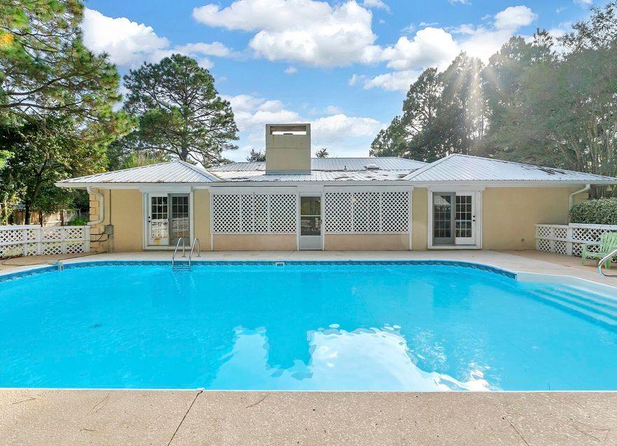 Opportunity to own a home in Santa Rosa Ridge; located on nearly 1/2 acre lot (1.5 lots) within a mile of the Gulf of Mexico.  Eat in world class restaurants, or spend your afternoon soaking up the sun at one of the white sandy beaches along 30A.  Lounge on the massive 36' by 62'private pool deck or enjoy breezes on the screened patio. Relax on an open patio along the front of the home adjacent to the covered porch entrance.  Enter the generous foyer to find a living room with two sets of French doors leading to the screened porch.  Plenty of storage in the oversized master bedroom closets as well as en-suite master bath.   Hall bath features a walk-in shower (handicap accessible).  Cozy up to a fireplace in the family room with breakfast bar or living room.   As-Is with Right to Inspec