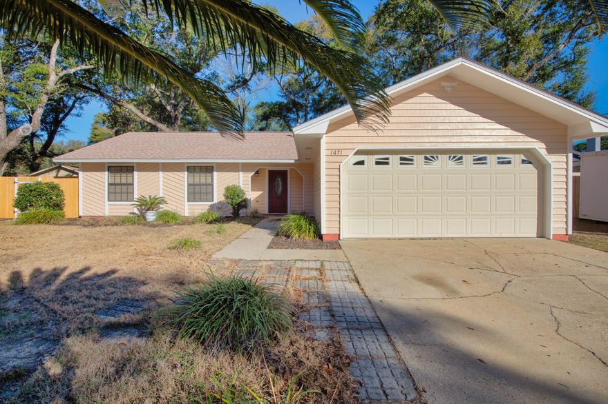 Centrally located neighborhood near Rocky Bayou.  Original owner, 3 bed/2 bath home, with no HOA.  Freshly painted and a new roof was installed in Fall of 2022.  Vinyl Plank flooring throughout most of the home, with carpet in the bedrooms and tile in the kitchen and bathrooms.  Large, fenced-in backyard with several mature trees to provide some nice shaded areas.