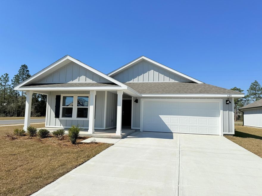 ALMOST COMPLETE & READY FOR MOVE IN! FABULOUS brand-new design, the ''Lakeside'' floorplan Shoal River Landing Community. Fast Growing Crestview area. This highly desirable new floorplan provides an awesome OPEN concept, no wasted space, 5 beds, 3 baths, nice covered back patio & 2 car garage. Well-designed kitchen with granite countertops, beautiful stainless appliances, smooth top range, quiet dishwasher, built in microwave & a spacious dining area. Striking (EVP) wood look flooring, plush carpet in the bedrooms. The Smart Home Connect System includes several convenient devices. Popular durable Hardie board exterior adds charm to the classic craftsman exterior. Stylish curb appeal. Easy drive to the airport, military base, beaches at Ft. Walton, Destin & minutes to golfing.  Must see.