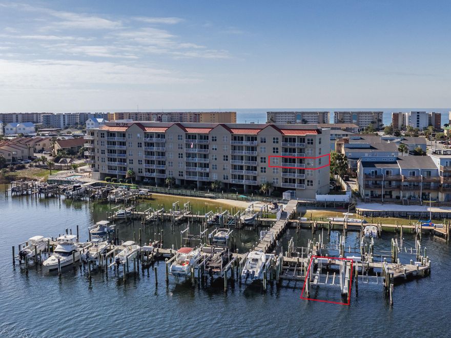 3 Bed/3 Bath CORNER Condo unit with BOAT SLIP(27k pound LIFT) on 3rd floor features 2 master bedrooms, an additional bedroom, 3 full baths, and beautiful renovated from the floors to the ceilings. 2 units combined into 1. This fully renovated waterfront condo will take your breath away the moment you walk through the door with lots of natural lighting and views of the intercoastal waterway. Enjoy luxury living at the gated Palm Court Yacht Club. Also, 2 waterfront balconies, tiled flooring, stunning granite, stainless appliances, electric blinds, newer AC units & water heaters...the list goes on. This gated property is located directly on the intercoastal waterway and features an assigned & guest covered parking, Boat Slip that is one of only 4 large slips measuring 18' wide and up to 40' long with a 27k pound lift, custom metal walks on each side of the lift for easy access to both sides of the boat, with snap jacket pilings and underwater cross bracing for additional support. Other property features are a storage closet, pool, hot tub, beach area for kayaks and a short walk to the Gulf on the private boardwalk. Many full-time residents, but also allows short term rental for a great rental investment. Info deemed reliable but not guaranteed. All dimensions and information herein is deemed reliable, but should be verified by buyer.