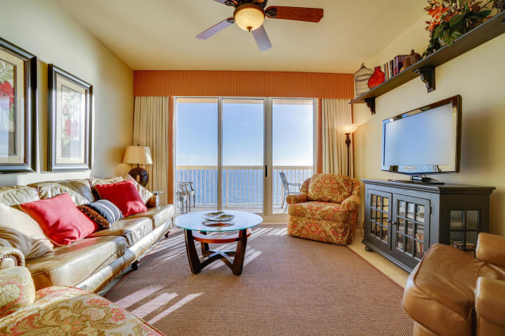 Raising the standard of beach living, Calypso unit 2206 high-stack location truly creates the ambiance of being in a beach house with an expansive ocean view. This units very spacious, open, and airy interior marries coastal design with chic beach living. The professionally decorated unit is in fantastic condition and will convey fully furnished with beautiful furniture, wonderful art, and accessories. Unit features nine-foot ceilings, hard surface flooring in living area and kitchen, recessed lighting, & granite counters in the bathrooms and kitchen and stainless steel appliances in the kitchen. The unit's large balcony is accessed from the living area and master bedroom and allows for spectacular ocean and pool views from the living area, kitchen and master suite