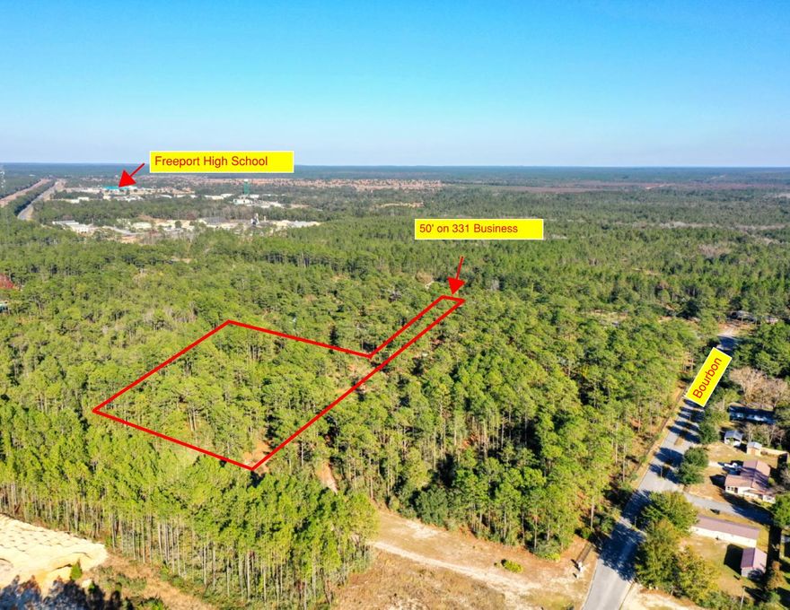 Prime Development Land - Approx. 5+/-. Zoned High Density Residential (R-3).  Great Potential for development and the location off 331 Business  located within 1-2 miles of all (3) Freeport schools. Beautifully wooded and level piece of property prime for development in Freeport, FL. With R-3 Zoning, Density: The maximum density shall be no more than 8 single family dwellings units per acre, 14 duplex, triplex quadruplex or townhouse dwellings units per acre.  This property is being sold subject to the approval of a lot split authorization at which time the property will be surveyed.  The parcel of land to be sold is estimated to be approx.5+/-.  Property is being sold at $76,000 per acre.To be shown by appointment only. Call agent for appt.Beware of Dogs. Call agent for boundary survey to