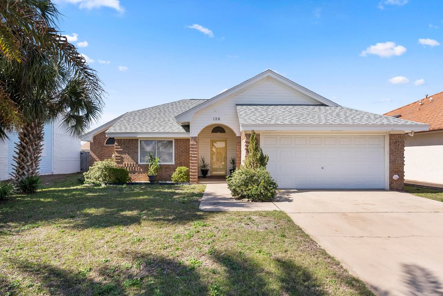CURRENTLY UNDER CONTRACT -Welcome to 126 Seaclusion Drive!Located in the desirable Bid-A-Wee Beach neighborhood, this charming brick 2-bedroom home offers private, deeded beach access to over 2,500 feet of pristine shoreline--exclusive to residents and guests. No high-rises or public crowds, just a peaceful coastal retreat!Vaulted ceilings and natural light create an airy feel inside. The primary suite features a remodeled bath and private patio access. A spacious living area flows into the dining room and kitchen, with French doors leading to a newly built deck. A guest room, full bath, laundry room, and two-car garage complete the home.Minutes from Pier Park, top restaurants, and local attractions. Don't miss this incredible opportunity!