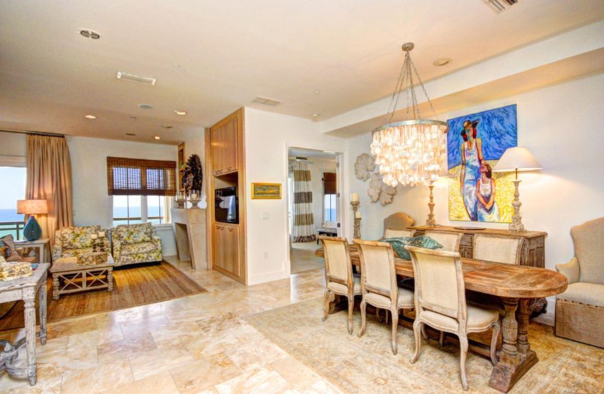 Tre Viste is located a short bike ride from Seaside in Seagrove Beach. This unit offers gorgeous views of the Gulf with 4 bedrooms 4 baths plus a poolside cabana, wet bar and full bath. Room for sleeper sofa. If you are looking for privacy, this concrete and steel building, with 30 foot elevation, 3 units(one per floor), Gulf side pool, beach walkover and parking garage, is the one for you. As you enter the building into the foyer, you will take the coded elevator with it's own security code to Unit A. The spacious kitchen is a chef's dream, featuring a 6 eye gas cook-top, wall ovens, Sub Zero double refrigerators, all with special Ash wood cabinetry. The living area features gas log fireplace with stone mantel, special lighting and 2nd den which can be used as office or media room.