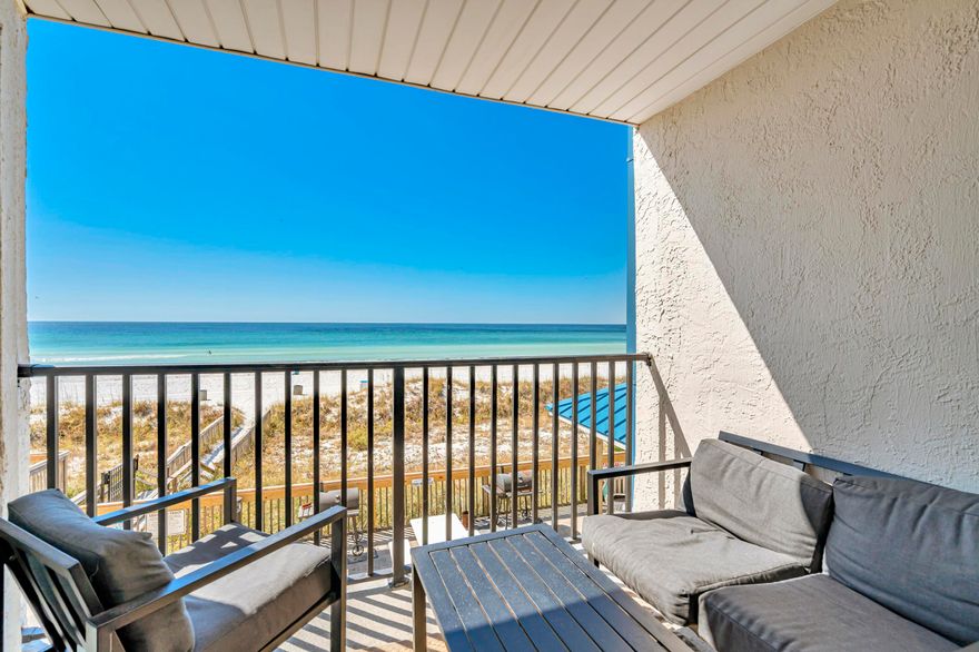 Invest in your future at Whispering Seas 206, an exceptional, updated condo that has consistently generated IMPRESSIVE rental income. This Gulf-front 2bd/2ba unit boasts a PROVEN track record; earning $46k in 2024, $38k in 2023 (lower due to owner usage), and $48k in 2022. Comfortably sleeping 8 guests, the condo features a king bed in the primary bedroom with STUNNING Gulf views, a queen bed plus bunk bed in the guest bedroom, and a sleeper sofa in the living room. With renovated kitchen and baths, in-unit washer/dryer, and stylish coastal decor, Whispering Seas 206 comes fully rental-ready and the option to keep it on the same rental program for easy transition. The well-equipped kitchen allows residents and guests to prepare meals with ease, the open living area provides ample seating, and the Gulf-front balcony offers the perfect spot for morning coffee or evening relaxation. Recent upgrades to the unit include a newer HVAC and water heater, hurricane glass sliding doors being installed, and refreshed furnishings throughout.
The complex itself has also seen recent upgrades and improvements to the Gulf-front pool, grilling gazebo, parking lot, and building exterior. With the Condominium Milestone Report done, Structural Integrity Reserve Study completed, reasonable HOA fees, and no pending assessments, this turnkey property offers peace of mind for residents and investors alike. Situated in a low-rise complex with only 30 units, Whispering Seas 206 offers a more calm, serene beach experience. The proximity and ease of getting from the parking lot to the condo to the beach itself is rare. Additionally, its prime location puts you within minutes to a plethora of shopping, dining, and entertainment options in East PCB, including a nearby Walmart for convenient essentials. Pier Park is less than 7 miles west and St Andrews State Park is less than 4 miles east. 
Don't miss this opportunity to own a piece of Panama City Beach paradise. Whether you're looking for a vacation home or a lucrative investment, Whispering Seas 206 delivers the perfect blend of comfort, style, and rental potential. Schedule your private showing today and start enjoying the beach life you've always dreamed of!