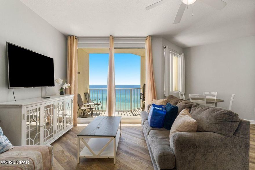 Experience stunning Gulf-front views from this beautifully furnished 1BR + bunk, 2BA condo on the 14th floor at Shores of Panama. This open-concept unit features luxury tile flooring, granite countertops, and a private balcony overlooking emerald Gulf waters. Ideal as a beach getaway or high-performing rental, the resort includes a lagoon-style pool, indoor pool, hot tub, fitness center, spa, tiki bars, and direct beach access. Located in the heart of PCB, you're steps from Pineapple Willy's, shopping, dining, and entertainment. Don't miss your chance to own paradise--schedule a private showing today!