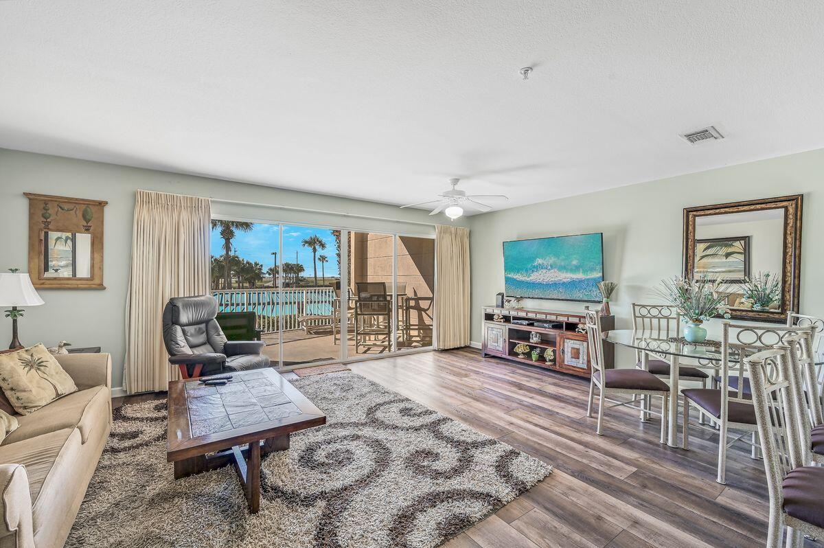 This 1-bedroom stunner in Amalfi Coast has it all and won't last long! Not only is B120 in pristine shape, but it also conveys with a privately deeded cabana conveniently located right next to the entrance to the pools, a deeded and covered parking space perfect for your year-round vehicle or golf cart (charging station recently added), and an assigned storage unit perfect for bikes, beach toys, and more! This property and the cabana are both being sold fully furnished, decorated, and ready for an investor looking for solid rentals or an owner ready to spend quality time in one of the largest 1-bedroom floor plans in the area! This property comfortably sleeps 6 with hallway bunks and a living room sleeper sofa. The large balcony is great for sun-tanning, enjoying outdoor dining, or...