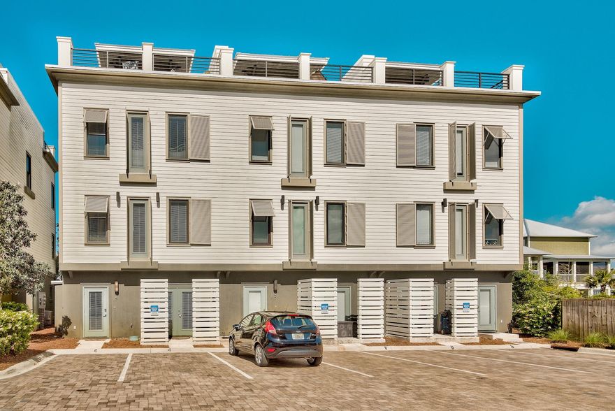 AWESOME ROOF TOP TERRACE! You will not find anything like this in the area. The spacious DOUBLE TERRACE offers sun on one side & shade on the other. Enjoy sunbathing during the day & cocktails at sunset. This four bedroom, four bathroom unit is immaculate! It is not being rented by the current owners. Cool, coastal dcor is featured throughout. There are several living areas  one on the first floor & a second one on the second floor plus the rooftop terraces. The kitchen sports granite counter tops stainless steel appliances & pretty natural cabinets. There are wood floors on levels two & three & tile on the first floor & in the bathrooms. Thirty Blue is an upscale development of twelve townhouses. Amenities include a sparkling pool, shaded cabanas, top of the line gas grills,