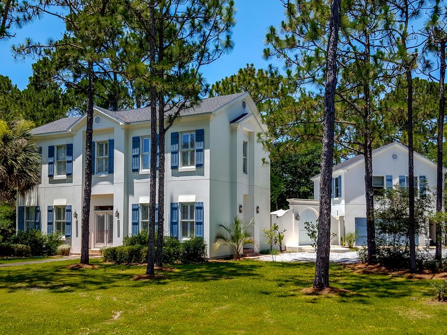 With an architectural touch of French chateau, the 'Monet House' stands proud & tall in the established Seagrove community of Sugarwood Beach. The estate-like home & guest quarters work in harmony to create a tranquil Mediterranean feel in the sheltered courtyard space surrounding the private pool (think Alys Beach). Decorated & furnished in a popular shabby chic style, the 'Monet House' is a special 30A retreat & remains a place of inspiration for art, painting & songwriting, with enclosed balconies, and a studio/writer's den for solitude & retreat. The main home offers an open plan between living, dining & kitchen with bedrooms upstairs. The private guest home above the studio offers kitchen, living, bedroom, bath & laundry spaces. On a large .39 acre lot. All information is deemed correct but should be verified by the buyer.