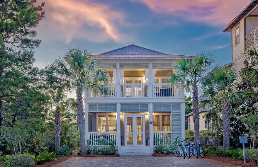 10K Price Improvement. ''Seas The Day at Seacrest Beach'' is a spacious two-story beach villa designed for the most comfortable family beach getaway featuring 3 master suites directly across from the massive 12,000sf lagoon pool, complete with waterfalls and fountains, as well as two bath houses. Upon arrival you're greeted with a screened porch with plush outdoor seating and an outdoor kitchen equipped with new stainless gas grill, refrigerator and ice maker, all for creating wonderful memories. Upon entering the home you are greeted with a large open living, dining and kitchen area. There are comfortable high end furnishings that convey with entertainment that includes a 50″ screen television with DVD player, large dining table and a granite top island that is more seating for larg Stainless steel appliances are found in a well equipped kitchen that will please most any cook. Beautiful hard wood floors run through out the home with wainscot and granite counter tops. The 1st master suite is located on the first floor with private en suite and private back porch and a 1/2 bath also in the living area.  As you travel to the second floor, you will find a second master suite and en' suite featuring the sensual tiled rainfall shower for cooling down sun-soaked skin and it's own private balcony overlooking the green space. The upstairs offers another 3rd master suite and en' suite with a private balcony where you will enjoy the viewing comfort from an over sized swing.  The fourth bedroom comes with a bath and the hallway is designed to be a kid's sleeping space with custom built bunk beds and entertainment area. This villa is beautifully designed to sleep 12 comfortably and decorated to perfection. You are just a few steps away from the famous extraordinary 12,000sf lagoon pool famous at this beach or ride the shuttle in style that will take you to your deeded beach to enjoy sun, sand and the beautiful emerald clear water. Then shower off at your private outdoor shower located in the rear of the home with areas to hang towels and bathing suits. The quaint and beautiful Seacrest Beach community is a jewel in the crown of Rosemary Beach and Alys Beach. You can walk through the peaceful town or ride your bike through the quiet streets. Experience exquisite dining, intriguing boutique shopping, or cycle along the bike paths of 30A. This villa is well located in the community for your convenience to swimming, entertainment and shopping the local boutiques. There are local dining delights at Rosemary Beach and Aly's Beach while adventuring on 30-A. Call today for a viewing. "