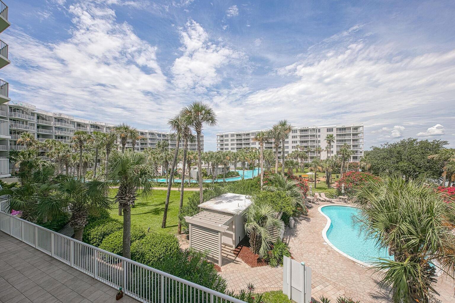Waterfront condo! Bay Views To Die For!!! Spectacular views of the Bay and amenities from this corner suite unit that has 3 Bedrooms and 3.5 Baths. The kitchen features granite counters, stainless steel appliances, wood cabinets, pantry, and breakfast bar that opens to the Living, Breakfast and Dining room. The huge balcony wraps around 2 sides of the unit and has plenty of room for everyone! The Master Bedroom has stunning views of the Bay with a luxury bath and a walk-in closet. This is a rental machine with almost $95k gross in 2024 and YTD is $83k. Condo is fully furnished! Destin West amenities feature a 700' Lazy River, Zero entry pool, 2 hot tubs, Waterfall pool that is heated in the cooler months, and a marina. Take a short walk on the Sky bridge to the Beachside.