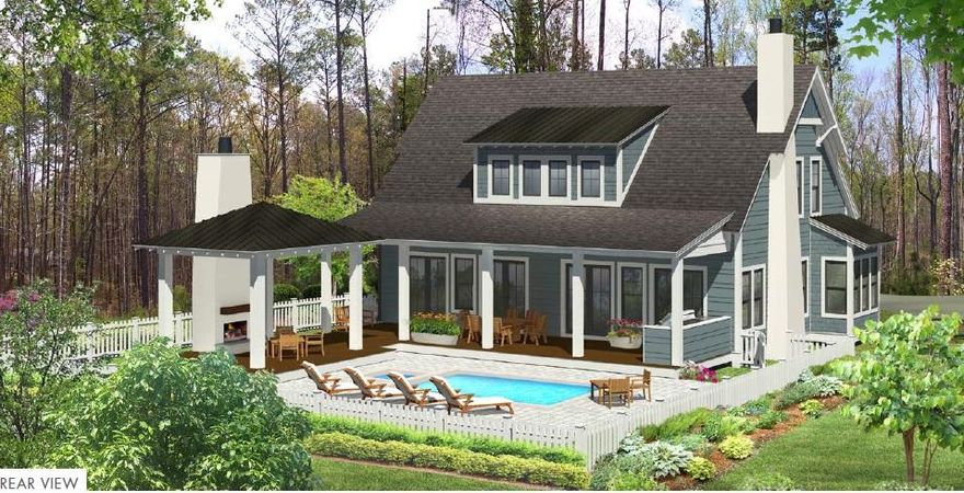 This is the Fairwater plan and includes back porch cabana with a fireplace and outdoor kitchen that is perfect for year round entertaining. The kitchen, with a pantry and center island, opens into the large great room. Featuring a first floor Master Suite with 3 bedrooms upstairs, a bunk room, plus a lounge, this thoughtfully designed floor plan offers plenty of space for family and guests. The second floor den is an inviting area for family gatherings or everyday living.