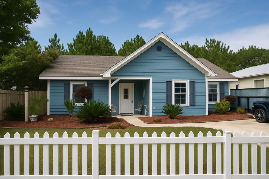 Professional photos coming soon! Adorable 3 Bedroom, 2 Bath Home!This charming starter home features 9' ceilings, a spacious kitchen with granite countertops, birch cabinetry, and brushed nickel light fixtures. The living spaces are finished with 18' ceramic tile for easy care and style. Outside, the Hardi-plank siding adds durability, while the wide lot and fenced yard provide plenty of room to enjoy. Tucked away at the end of a quiet dead-end road, this home offers privacy while still being close to the bay. Home is being sold AS IS.
