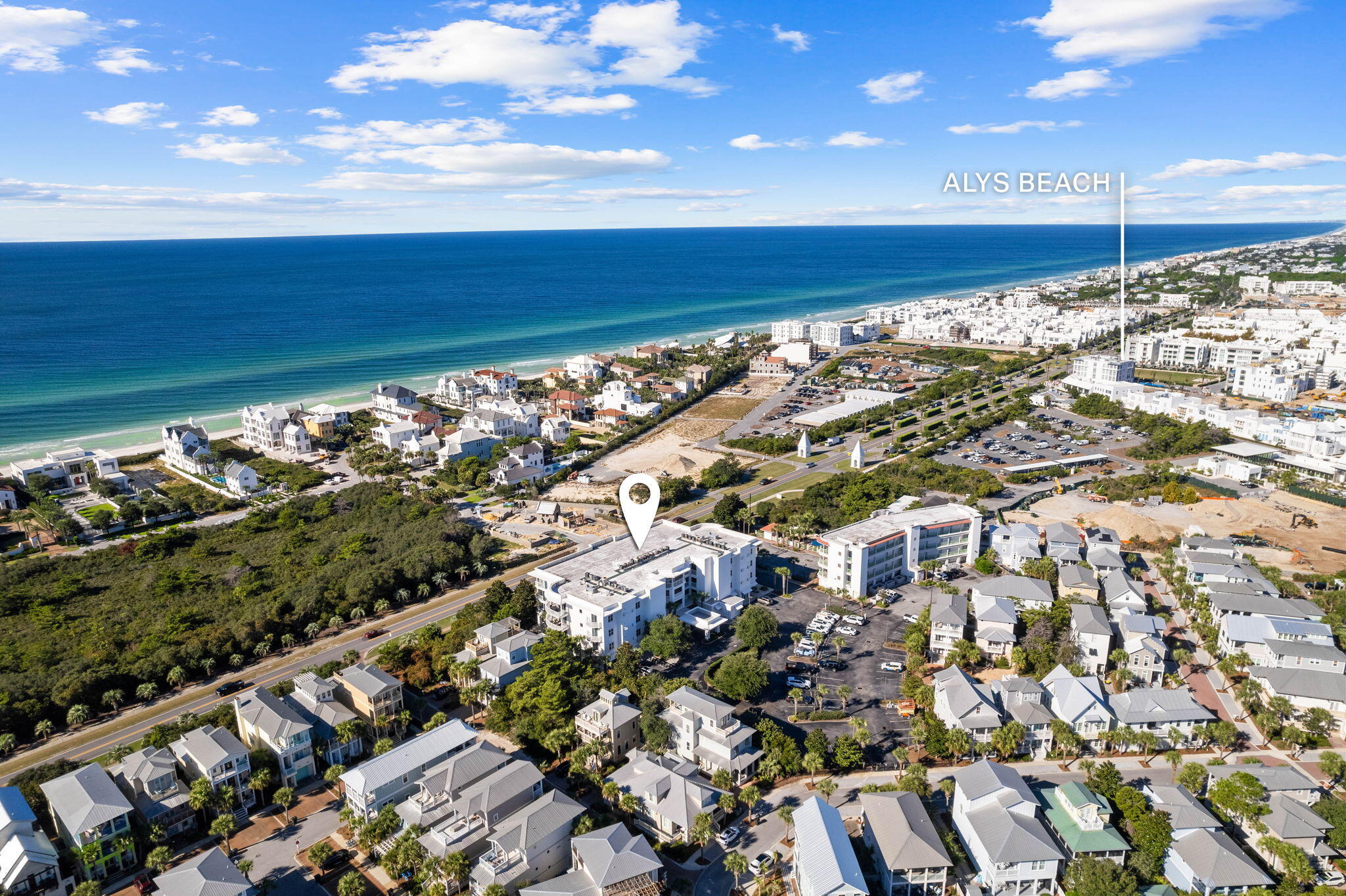 Prominently located along the prestigious east end of the Scenic 30A corridor, this is the first office east of Alys Beach, in The Alexander building. Fronting 30A, this 1,492 square commercial space touts high visibility, extending the west side of the building with four entrances. Renovated with high-end finishes, designed by Erika Powell of Urban Grace Interiors, the space is sophisticated and an ideal layout with a spacious reception area, three large enclosed shared offices, one large private executive office, two conference rooms, and a kitchen area with a flex space with printer and mailing workspace and three additional desk spaces. The Alexander also allows for commercial use of boutique retails. This prime location between Alys Beach and Rosemary Beach is rare and coveted.