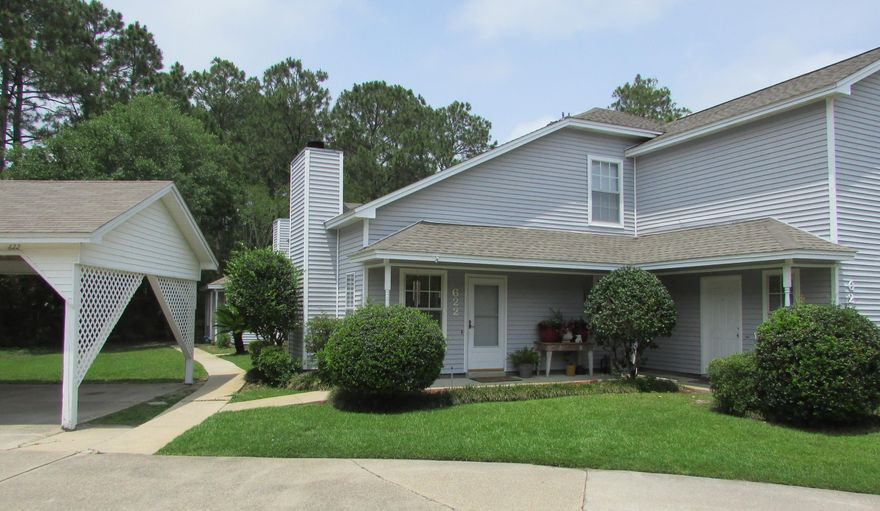 Spacious 3/2 Move-In Ready Townhome in Emerald Gardens! These do not come on the market very often! Conveniently located close to both bases! Master with Ensuite Bath conveniently located downstairs. Laundry also on first floor.Unit has fresh carpet (approx 1 year old), 1 assigned covered carport space, and an additional uncovered space. Fresh granite completes the kitchen. Vaulted ceilings, 2 additional bedrooms and one full bath upstairs. This beauty is move in ready and LOW Maintenance!Always wanted a low maintenance property-but didn't have somewhere to store your toys? This is your solution! In addition to a community pool, the HOA also offers a large secured storage lot and a storage room! Room dimensions are approximate and to be verified by Buyer.