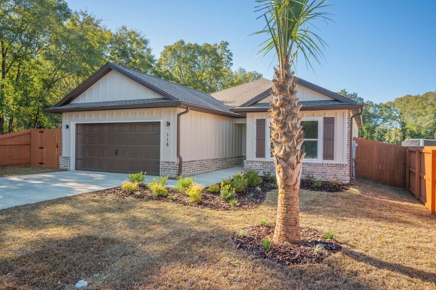 Swipe Right on this house and earn $10,000 anyway money towards closingcosts.This new construction home is perfect if space, quality & upgrades is your thing! The rooms are a decent size & the closets too. There is a formal dining room area & a large quartz island. The builder added crown molding for drama! The front & back porches are covered; backyard is huge & privacy fence is already up!The Builder went threw in all of the appliances such as the washer, dryer, fridge, microwave, oven, 75-inch TV & electric fireplace!Your new home is less than a mile from downtown Crestview (food tucks, events, shopping. restaurants), only 8 from Dukefield, 20 from Eglin AFB, & more! It's also within district for highly rated schools. There's only 1 thing missing, YO Professional Photos Coming Soon!