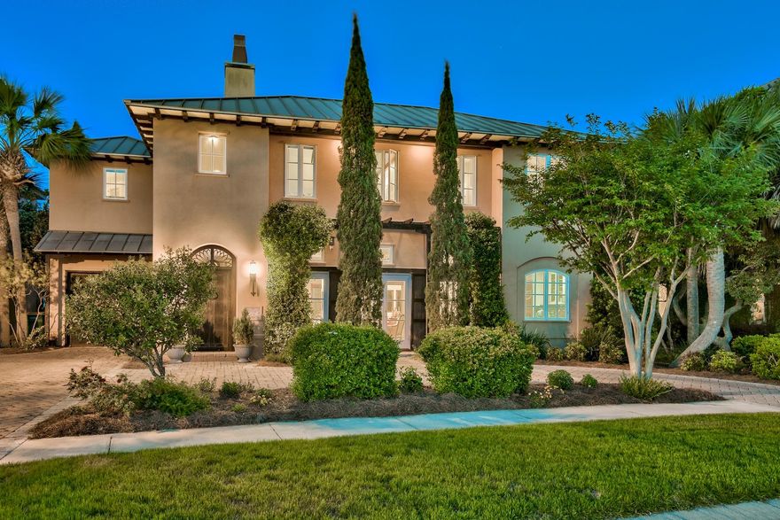 Unsurpassed detail precisely curated and masterfully executed by Neely Design & Associates, based out of Atlanta & Davis Dunn Construction render this exemplary authentic Italian country-style home as one of the most remarkable, architecturally significant residences in the gated Destiny neighborhoods. Exceptional rental potential abounds with $104,000 in projected gross annual income. Meticulously maintained grounds with mature landscaping juxtaposed beautiful architectural styling define this coastal retreat aptly poised on the south side of Destiny East offering excellent beach access as well as close proximity to the community clubhouse, pool and tennis courts. This compound property consists of a main house and detached guest house flanking a spacious open courtyard allowing for ample indoor/outdoor living space, ideally set up for entertaining. The main house is defined by open living with both formal and informal access highlighted by a soaring 20' vertical entry foyer wrapped in venetian plaster walls with a neutral color palette. The open living plan is anchored by a wood burning fireplace and symmetrical formal sitting area amplified by floor to ceiling glass windows and doors. The chef's kitchen is open to the formal living and has been designed with timeless finishes including a barrel ceiling, custom shaker cabinetry topped with contemporary concrete counters, stainless appliances including sub-zero refrigerator, casement windows that overlook the manicured grounds as well as ample storage space. The dining room is also open to the chef's kitchen and features soaring cathedral ceilings accentuated by a skylight and floor to ceiling architectural windows. The first level also features a heated and cooled bonus room for storage, full laundry room with direct access from the pool area as well as a single car garage. The second level features two large suites that share a massive outdoor veranda overlooking the rear courtyard. The master suite is oversized with an ensuite bathroom including dual vanities, soaking tub, walk-in shower and closet as well as a separate office space. The rear courtyard is a true paradise with landscaped and fenced privacy offering subtle details including custom stone pavers, in-ground pool, soaring mature Italian cypress and a covered patio with wood beamed ceiling. The guest quarters is oversized, offering immense flexible space and 11' ceilings. The current arrangement offers a bedroom suite and full bathroom featuring an indoor/outdoor shower to experience the natural garden surroundings as well as an oversized bonus room (14x23) that could be utilized as an additional bedroom or bunk/game area. Notable features of this home include authentic interior styling with antiqued accents such as reclaimed Mexican-colonial wood doors (five sets), oversized lot with ample parking and additional outdoor space including a wood lattice veranda that can be utilized for outdoor dining. Destiny East is a gated beach side community with ample amenities including tennis courts, clubhouse with entertaining space, fitness center, IMAX theatre, children's playground, outdoor grilling area, putting green & in ground pool & spa centrally located near shopping, dining & entertainment.