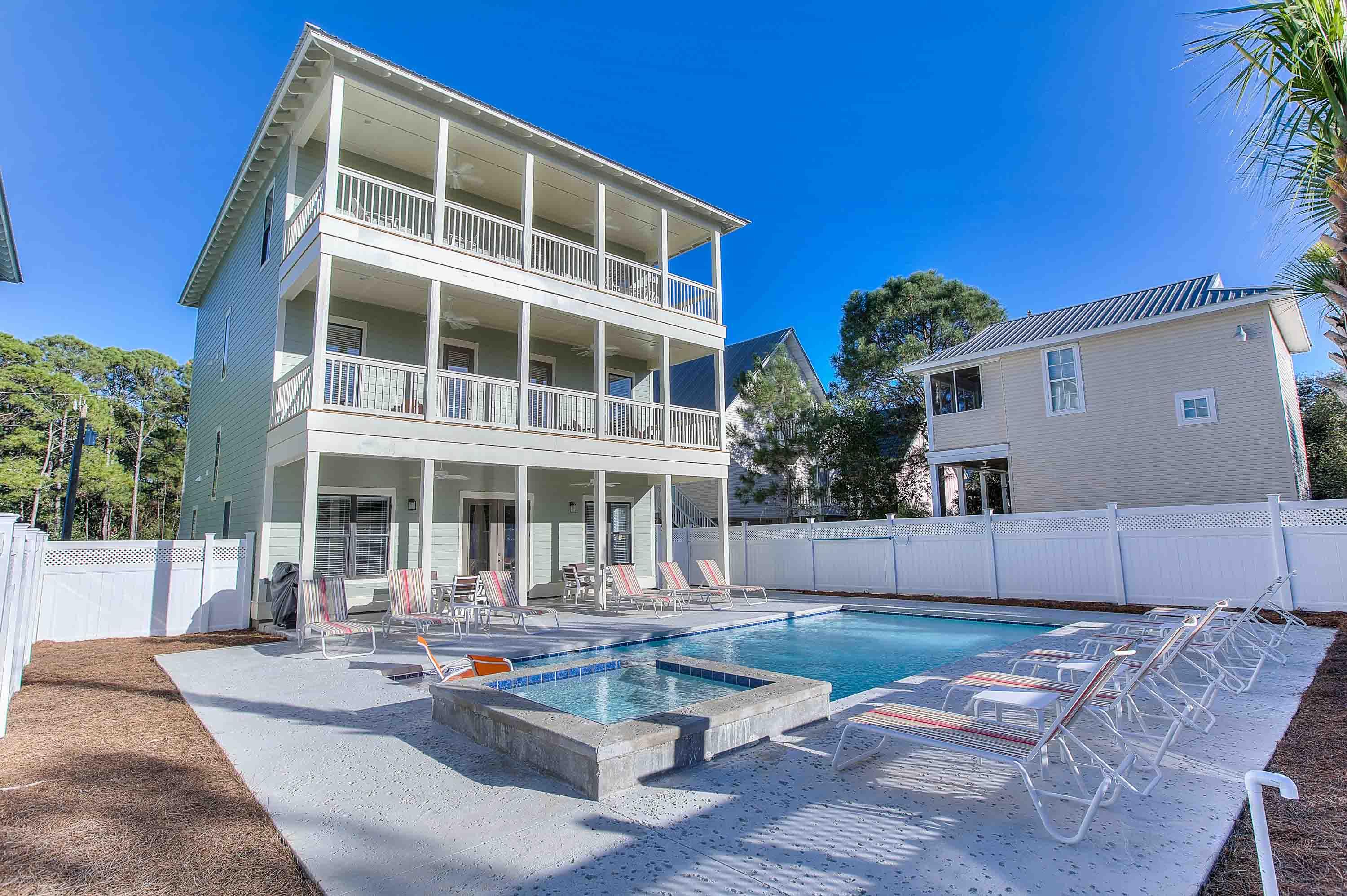 Rental Income $167,000 for 2015 managed by 30A Escapes. NEW Luxury home perfect for any family gathering, corporate event, weddings and retreats. 'The Ultimate Beach House' has 8 bedrooms,Sleeps up to 30 people in En Suites + Built in Queen and Twin Bunks. 3rd Floor - Game Room Heaven. You will be the kids Hero when they see the Media/Game Room & Heated Private pool. 4,660 square feet - as always buyer to verify square footage. Walk to the beach in 2 minutes. 5 minute bike ride to Seaside.