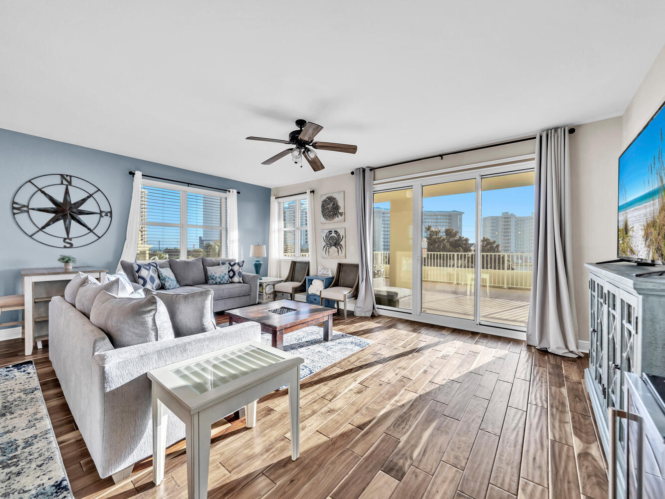 SELLER OFFERING $10kTOWARDS BUYER CLOSING COSTS! This fully furnished, 3-bedroom, corner unit offers spacious accommodations, perfect for families seeking a beach getaway. Upon entering the condo, you're greeted by a bright and airy living space with tasteful coastal decor. The open-concept layout seamlessly connects the living, dining, & kitchen areas, creating a perfect space for socializing & entertaining. Large windows & sliding glass doors offer plenty of natural light to fill the space. The living room features comfortable seating and access to a private, oversized balcony. The fully equipped kitchen boasts stainless steel appliances, granite countertops, backsplash, wine cooler, pantry, and ample cabinet space, making meal preparation & entertaining enjoyable! The master bedroom is located just off the living area and features an en-suite bathroom that has a tub and separate shower. Both guest rooms feature ensuite bathrooms for maximum convenience and privacy. Another private balcony is located off of one of the guest bedrooms. This unit features tile and wood flooring throughout. NO CARPET! Ariel Dunes II offers two large pools and a fitness center. Seascape amenities include a 18-hole golf course, pickleball, tennis, bike rentals, and much more! 2000 feet of deeded beach access - You won't have to fight the crowds.
You never have to leave the resort with the Towne Centre, featuring several restaurants, a coffee shop, and other entertainment. Cabana Caf??, a local restaurant and bar is located at neighboring condo, Ariel Dunes I. This condo is located just a 1/2 mile to the Silver Sands Outlets, 3 miles to Grand Blvd. and 3.5 miles to The Destin Commons. Start enjoying the beach lifestyle while owning at Ariel Dunes II, located within the gated, 300 acre, community of Seascape.