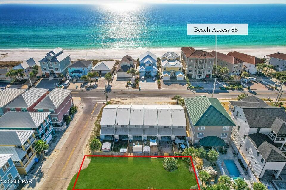This ocean-view lot in Panama City Beach's Riviera Beach neighborhood offers a rare chance to own property with two stunning water views. Build a 4-story dream home or investment property, up to 45 feet high, with panoramic views of the Gulf of Mexico and Riviera Lake. The 100x50 lot is steps from the beach and offers breathtaking sunsets from your upper floors. Perfect for a vacation rental or coastal home. With building setbacks of 20ft in the front, 5ft on each side, and 10ft in the back, this lot offers endless possibilities in a sought-after location. Don't miss out!