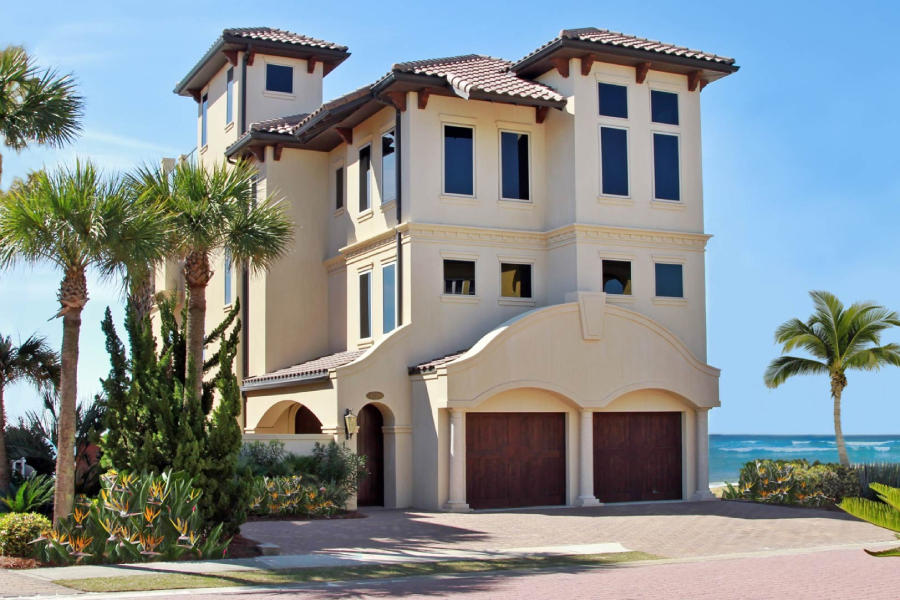 Enjoy captivating gulf views from all four floors of this impressive 5,567 square foot beachfront retreat spanning an impressive three stories primarily located behind the gates of Destiny by the Sea. This expansive Mediterranean home boasts luxurious features including an extraordinary rooftop pool and private sun deck perfectly framed with contemporary glass railing offering panoramic views of the Gulf of Mexico, Choctawhatchee Bay and Destin cityscape. Other notable features include a private elevator, gulf front covered patio on each level with beautiful water views, a private courtyard with room for a potential second pool area, private beach access and spacious media room.