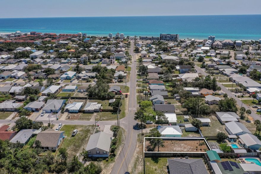 Just 4 Blocks to the public beach access. Located on the South side of HWY 98 and on the West end of Panama City Beach.  Build a dream beach house that is a short distance to the public beach access.  No HOA's and flood zone X.   Amenities are within minutes, such as Pier Park and future developments being built around.  Great potential for an investment as well. Sewer hook-up available.