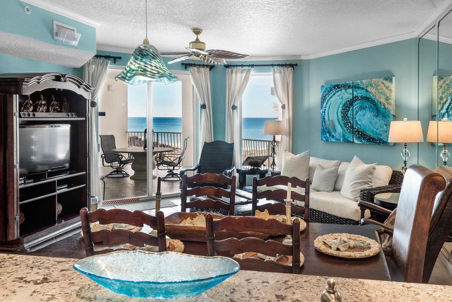 The allure of the Emerald Coast is captured in supreme serenity at Dunes of Seagrove. This quaint-yet-palatial space provides all of the luxury that 30A offers. Perched on the 3rd floor with shimmering views of the Gulf of Mexico, unit 302A is a rare opportunity to own Gulf-front on 30A for under $700,000. This two-bedroom/two-bath condo carries an additional bunk room perfectly suited for small-to-midsize families. The master bedroom is large and inviting and features a sitting area, views of the Gulf and access to the oversized travertine tiled balcony. Notable features include an open concept living area, an updated kitchen with granite countertops and stainless steel appliances, custom glass light shades over the breakfast bar and two balconies perfect for taking in sweeping views of