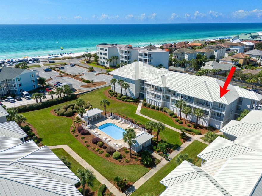 If you are seeking an ideal second home or investment opportunity and don't want to be concerned with immediately needing to remodel and reinvest funds into your new condo, Unit 201C at Pavilion Palms is an excellent choice. This immaculately updated unit has not been on a rental program, ensuring it is truly move-in ready. The spacious, open floorplan is designed to offer the comfort and privacy expected in a Pavilion Palms condo. Featuring two large bedrooms, oversized closets, a true laundry/utility room, and ten-foot ceilings that contribute to a luxurious atmosphere - it truly lives more like a home than a condo. Enjoy the expansive balcony, which provides ample outdoor living space and beautiful views of both the water and pool. Additional features include an oversized 2 car tandem garage, plus an 8x8 owner's closet perfect for storing beach equipment and personal items. Pavilion Palms is a low-rise, low-density gated condominium community with serene greenspaces, a swimming pool, and a poolside pavilion. Storm ready - concrete block and steel frame construction. Conveniently located near area amenities, the complex offers a peaceful retreat while remaining close to all the attractions/amenities of Miramar Beach, Destin and 30A. Furthermore, the property is situated directly across from the beach, providing easy access without the premium associated with beachfront locations.