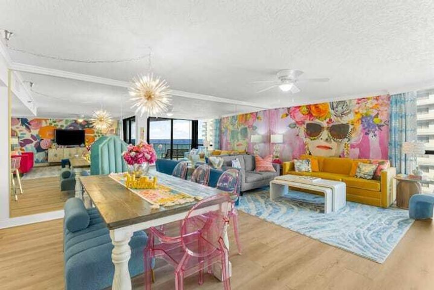 Step into unparalleled beachfront elegance with 'Boujee on Miramar Beach,' a newly renovated, fully furnished four-bedroom, three-bath luxury condo in the highly sought-after Mainsail resort. Nestled between Destin and Sandestin, this spacious 2,164-square-foot retreat sleeps 10 comfortably and offers breathtaking panoramic Gulf views, two expansive living rooms, and two private balconies--perfect for savoring the sights and sounds of the Emerald Coast. This custom-designed residence seamlessly combines two units, creating an open, airy layout ideal for family vacations or an investment rental with potential earnings of $130,000 to $150,000 per year. Designed for both comfort and sophistication, the condo features two master suites with king beds, private balconies, and spa-inspired ensuite baths. One master suite boasts a newly remodeled bathroom with a quartz vanity and a frameless glass shower door, while the second master suite includes an updated private bath. A third bedroom features a queen bed and an en-suite bath with a tub/shower combo. The fourth bedroom, a bunk room, has a queen bottom bunk, a full top bunk, and a twin rollaway for additional sleeping.

The fully remodeled gourmet kitchen is outfitted with custom cabinetry, quartz countertops, premium appliances, a wine chiller, an ice machine with Sonic-style ice, and an open pantry. A dedicated coffee bar includes a Keurig for both single pods and full pots, a Nespresso machine, and a collection of fun and quirky coffee mugs. The two private balconies provide stunning views of both the Gulf and the pool and hot tub area. Smart home features include flat-screen TVs in all rooms with cable and streaming, high-speed WiFi, and an ocean-view desk for those needing to work remotely. Family-friendly amenities such as a Pack 'n Play, high chair, puzzles, board games, and books make this condo perfect for all ages. An in-unit laundry and an outdoor beach closet stocked with chairs and toys add convenience for long stays.

Guests enjoy exclusive access to 700 square feet of private beachfront, ensuring a peaceful and uncrowded experience. The resort-style amenities include multiple pools, one of which is heated, as well as a hot tub, a fitness center, tennis and pickleball courts, shuffleboard, and a sand volleyball court. The gated community provides 24/7 security, covered parking, and community grills, along with shaded parking beneath the tennis courts.

Ideally located by Starbucks and Chick-fil-A, the condo is also directly across from Silver Sands Premium Outlets, featuring over 100 designer stores and restaurants. Just a mile away, Grand Boulevard offers upscale shopping, fine dining, a movie theater, and seasonal wine festivals. The property is also minutes from Crab Island, golf courses, Big Kahuna's Waterpark, and Baytowne Wharf, with Destin/Fort Walton Beach Airport just 22 miles away.

As an added bonus, the seller will transfer the property's established website and Instagram page with nearly 4,000 followers to the new owner, offering a turnkey opportunity for those looking to maximize rental income and visibility.
Whether you're looking for a luxurious personal retreat or an income-producing beachfront investment, 'Boujee on Miramar Beach' offers the best of coastal living. Schedule your private showing today.