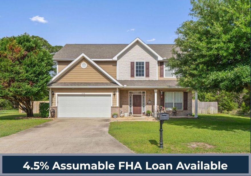 4.5% Assumable FHA Loan Available. Tucked away in the peaceful Treasure Isle Estates community of Navarre, this beautifully updated two-story home offers the perfect blend of space, comfort, and privacy. With over 2,300 square feet, it features four bedrooms and two-and-a-half baths--plenty of room for family and guests. Recent updates include a new roof (2022), dual HVAC systems (2022 & 2023), a newer water heater (2020), and fresh interior paint. The inviting kitchen showcases 36-inch maple cabinets, stainless steel appliances, and an eat-in area that opens to the main living room--ideal for casual meals and gatherings. A formal dining room and versatile bonus space add even more flexibility for entertaining or working from home. Upstairs, the spacious primary suite offers tray ceilings, a walk-in closet, and a relaxing bath with double vanities, a garden tub, and a separate shower. All bedrooms and the laundry room are conveniently located on the second floor. Outside, enjoy the privacy of having no neighbors on either side or behind, a fully fenced backyard with wide gate access for boat or RV parking, and an automatic sprinkler system for easy upkeep. With no HOA and just minutes from Navarre Beach, shopping, and dining, this move-in-ready home delivers the ideal mix of coastal charm and everyday comfort.