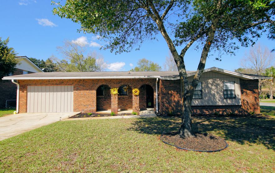 ABSOLUTELY ADORABLE!! Enjoy living on a corner lot on a cul de sac in a quiet neighborhood with sidewalks! You will love this friendly neighborhood that is approx 5 miles to either Hurlburt Field or Eglin AFB. This sturdy brick ranch has a front porch with arched details and is ready for you to come in and make this HOME. Inside you will notice the brand new luxury vinyl plank flooring, updated bathrooms and updated kitchen. This home also features a bonus/media room. So there's 2 eating spaces and 2 living spaces along with a screened-in porch! PLUS you can enjoy the HUGE fenced backyard with plenty of room for a pool, BBQ's and more! This corner lot also features a double gate on one side. Seller is providing a FREE one year home warranty for peace of mind. Call today!