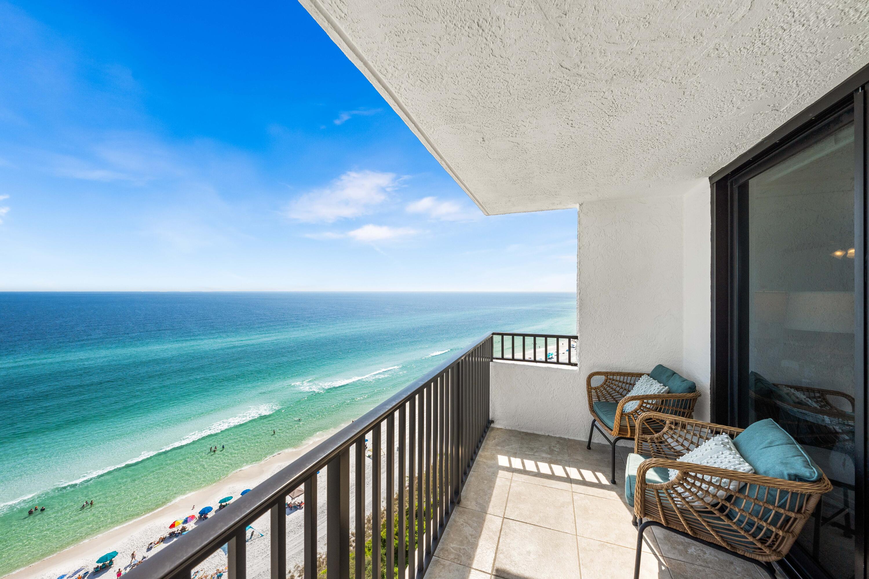 Experience coastal living at its finest in this Gulf-front condo, offering uninterrupted views of the shoreline and promising lucrative investment potential. Relax in this meticulously maintained and updated residence, where panoramic Gulf vistas greet you from every angle and the luxury of the balcony invites you to immerse yourself in the beauty of the Gulf of Mexico. One Seagrove Place, renowned for its recent enhancements including a revamped atrium and parking facilities, ensures a seamless living experience in this beachfront haven.Embrace the charm and convenience of beachside living, attracting renters seeking both relaxation and adventure. Located just moments away from vibrant communities like Rosemary Beach and Seaside, One Seagrove Place is a beloved destination for families and vacationers alike along the scenic 30A corridor. Don't miss the opportunity to create lasting memories in this coastal retreat - seize your chance today.
Recently renovated with a fresh new entrance, lobby, and elevators, One Seagrove Place boasts a modern aesthetic, providing a welcoming environment for you and your guests. With direct beach access via a wooded boardwalk, a large seasonally heated swimming pool, and its central location near shopping, dining, and recreational options, this condo is perfectly situated for enjoying everything the area has to offer.