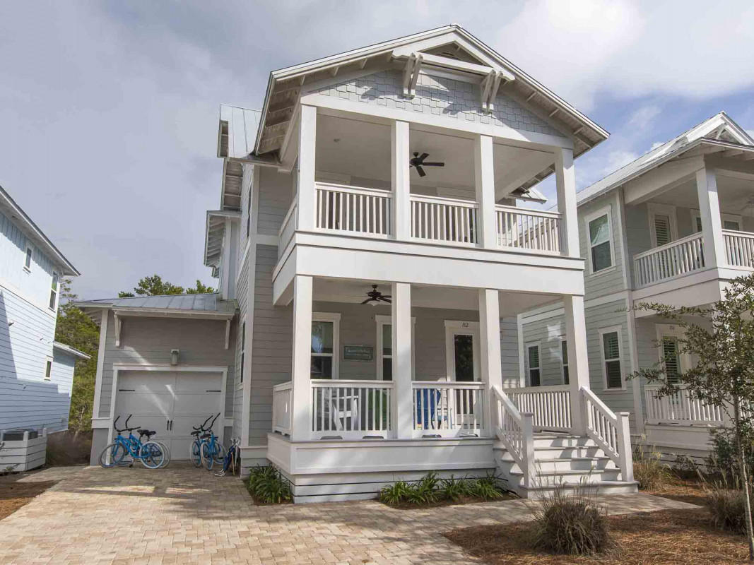 Gorgeous newer home in desirable 30A Highland Parks @ Blue Mountain Beach. Four bedrooms (2 en-suite Masters); three and 1/2 baths; open floor plan; coastal decor; multiple living areas.Three porches; patio; parking for 3+ cars.Resort style pool.