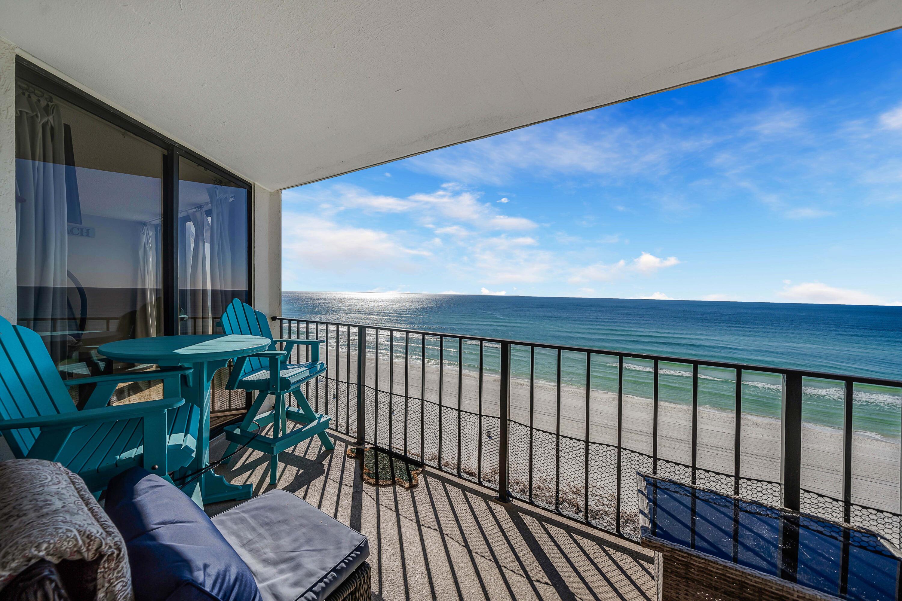 Awesome 2 bedroom, 2 bath condo with bunks in popular Edgewater Resort! This deluxe layout sleeps 10 people, comes fully furnished, rental ready, and already has future reservations on the books! New HVAC, new furniture, tile floors, reclaimed wood on the bar, and best of all - gorgeous views from your balcony. Relax and enjoy overlooking the pool and the crystal blue waters and white sandy beaches of Panama City Beach. Edgewater is gated resort with incredible amenities including a fabulous gulf front lagoon pool, 9 more swimming pools (many heated), hot tubs, tennis & pickleball courts, 9-hole golf course, fitness center, Ocean's Gulf Front Bar & Grill, pizza, ice-cream parlor, snack bar, and Corner Market with Starbucks. Call us today to make this your new investment or home!
