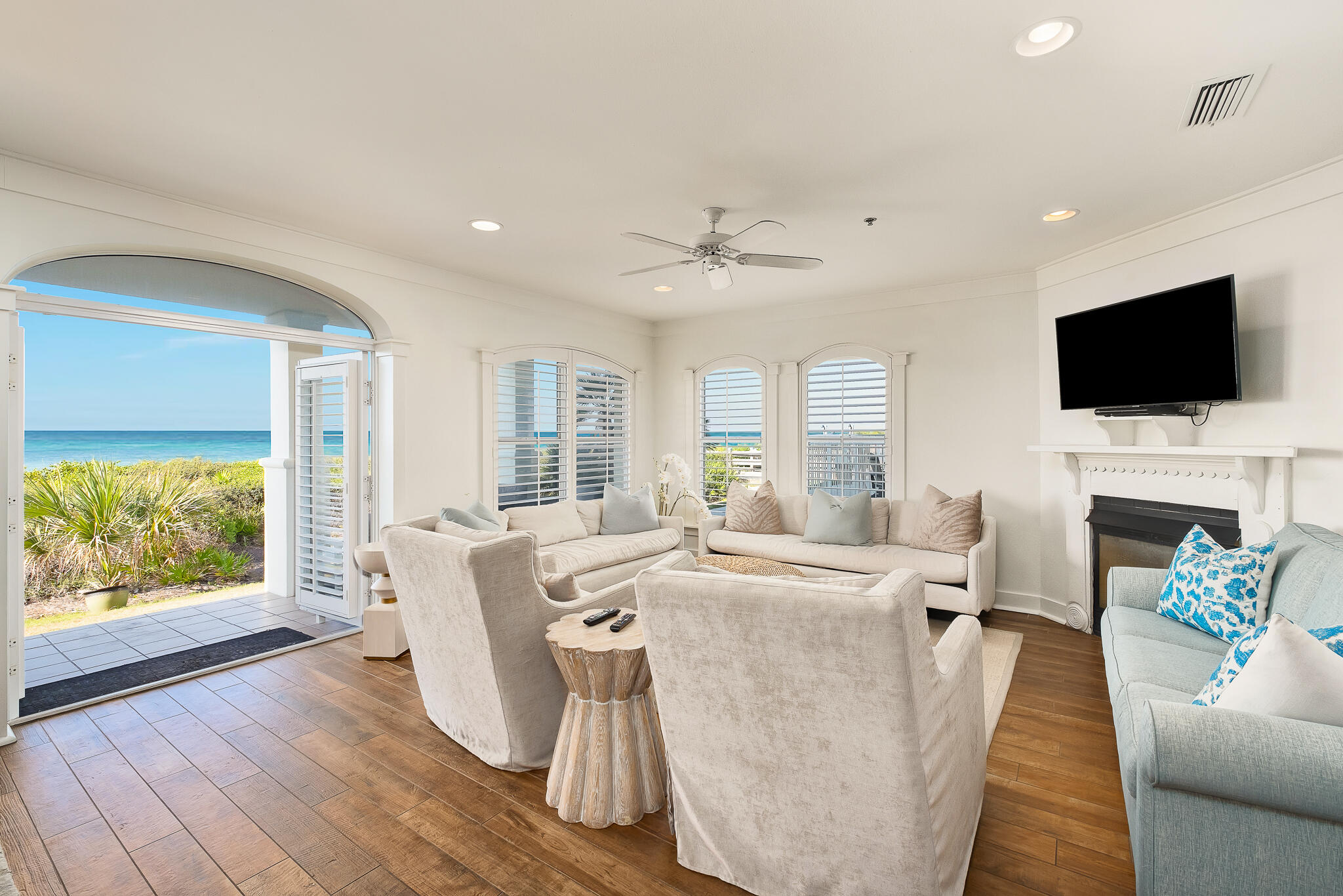 Discover refined coastal living at Unit 102 in the coveted A building within the Villas at Sunset Beach. Enjoy the ease of single level living with no stairs or elevators. This Seacrest ground floor condo has spectacular views of the Gulf of Mexico, visible from the main living area and kitchen. Natural light floods the space, highlighting modern furnishings and an expansive layout. The gourmet kitchen, featuring dual fridges and stainless-steel appliances, caters to both quiet meals and entertaining. The master suite is a haven of luxury, complete with ample space, storage, and a large en-suite bath. Inside the unit there are three bedrooms and three full bathrooms offering comfort, convenience, and incredible investment potential. Access to the private beach and pool is just outside your door. Security, exclusivity, and proximity to the luxurious shops and dining in Rosemary Beach define this gated community. Don't miss this rare opportunity to claim a piece of Seacrest Beach's finest.