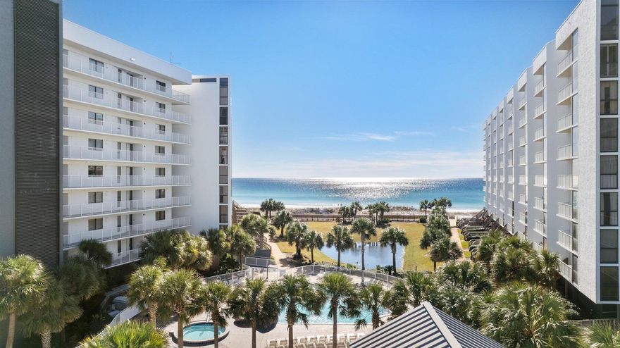 This beautifully updated interior boasts a coastal chic ambiance, perfectly positioned in a prime beachfront location with stunning Gulf views and breathtaking sunsets. Aside from being recently updated, the 2 bedroom/2 bath condo also includes brand new appliances, large smart TVs, ring camera, and tasteful furnishings (which convey with the sale). It was previously the owner's primary residence and a business relocation has prompted this sale. This turn-key residence has rental projections of over $60K. Enjoy the convenience of two covered parking spots just below your unit. Located on the 6th floor with a spacious balcony featuring polywood furniture and hurricane sliding doors off the family room and master bedroom to take in the scenic views. The split-bedroom layout ensures privacy, complemented by two full bathrooms with the master bathroom having his and her closets. It's an end unit adding to the attraction with windows and doors on the east and west side of the unit bringing in a lot of natural light. There's also a charming office space for those work-from-home days. The complex has undergone significant updates, including a new roof and exterior paint.  Mainsail is a beachfront resort offering the utmost privacy with a guard gated entrance and 24/7 security. Enjoyment abounds with the pools, one heated, hot tub, kids splash park and playground, fitness room, sport court and tennis courts. Deeded beach with ramp access, beach chairs and umbrella set up. Owners have access to private lounge with TV and kitchen. Enjoy the 6+ mile stretch of Scenic Gulf Drive to walk, run or ride bikes. Sidewalk access to Sandestin's Baytowne Wharf and Marina, or Grand Boulevard for prime shopping and dining. Golf courses minutes away as well as Silver Sands Premium Outlets. 