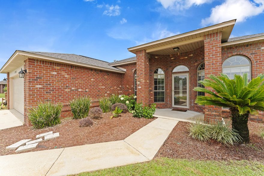 All brick 4 bedroom 2 bathroom open concept home in a nice quiet 2 cul de sac neighborhood zoned for top rated schools. It is located just 25 minutes from Hurlburt field and 50 minutes from Pensacola NAS and Eglin AFB. An elegant kitchen is complete with granite counter tops, plenty of storage space, and all stainless steel appliances including the refrigerator. The spacious master bedroom features an on-suite master bathroom with separate shower and tub, his and her walk-in closets, his and her sink, and a linen closet. There are 3 spacious rooms on the opposite side of the house. The second bathroom has a tub/shower combo, linen closet, and a coat closet adjacent to the bathroom. The living room and dining room have laminate wood flooring while the kitchen and laundry room are both tiled