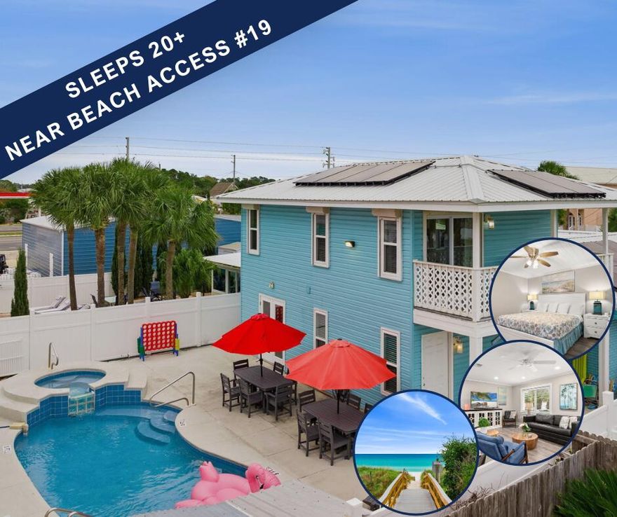 ***PROVEN RENTAL INCOME OVER $175,000***  This beach house has it ALL! Sleeping up to 24 people across 6 bedrooms and 2 sleeper sofas, this is the perfect memory-making personal vacation home, generously-sized private beach residence, or lucrative short term rental investment. Whether you are accommodating multiple generations vacationing together or a group of friends for a quick trip to the beach, the possibilities are endless. Come see for yourself!   HIGHLIGHTS INCLUDE:
--One house away from public beach access #19
--Private heated pool and hot tub
--Gulf views from upstairs balcony
--Great outdoor entertaining space
--4 of 6 bedrooms on the first floor
--4 full baths 
--TWO bunk rooms (one up, one down)
--Fully furnished and seats up to 20 for dining
--Parking for up to 6 vehicles
--Large laundry with storage
--TWO living areas
--Full kitchen PLUS kitchenette
--Solar panels to reduce electricity expense
--Low maintenance metal roof

Ask your realtor for the AirBNB link and the FACTS AND FIGURES on this property year to date.  Walkthrough video available in PHOTOS or tour in person.  

Thank you for your interest, and we look forward to your offer on 4116 Ocean Street, PCB!