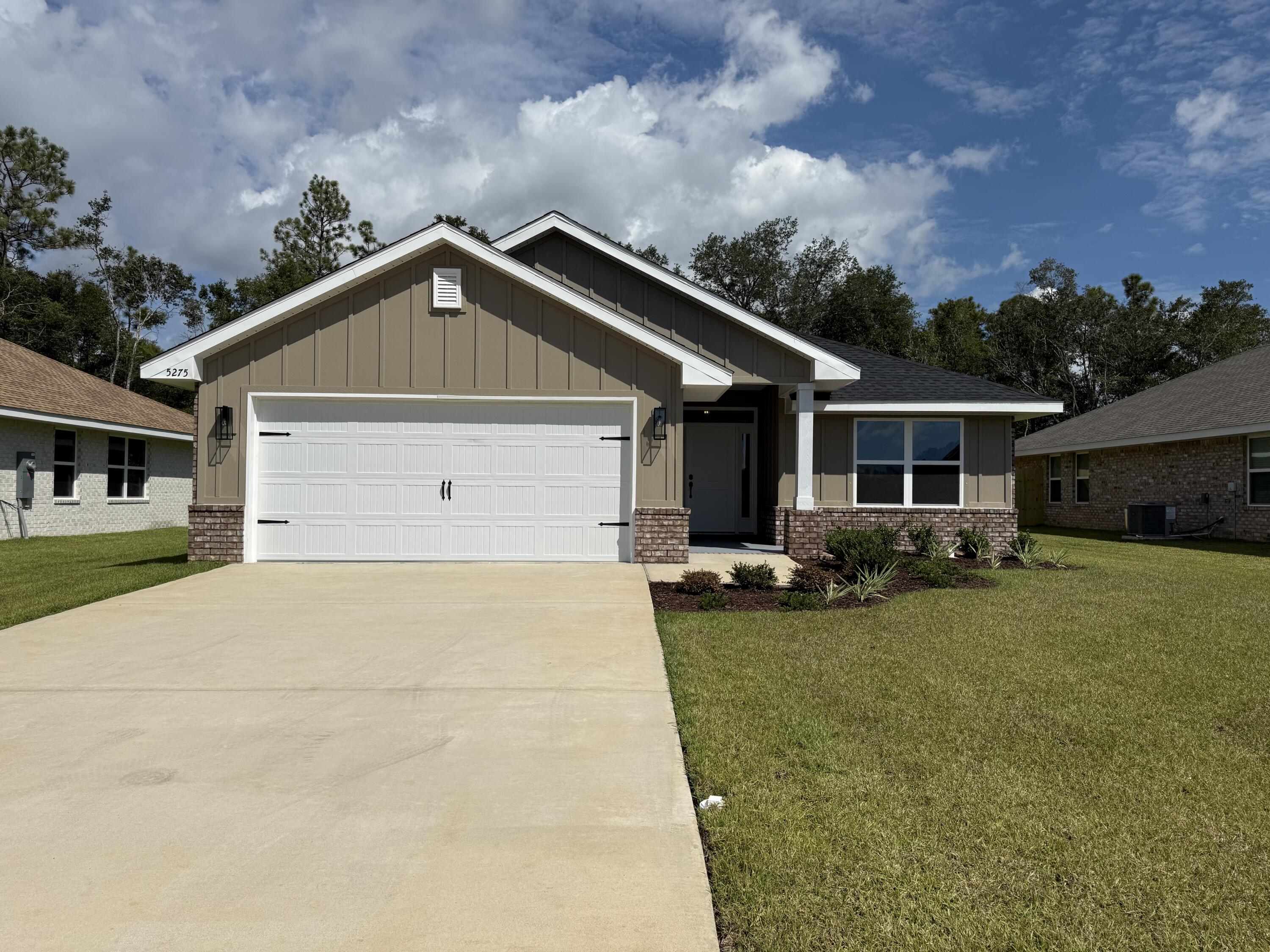This 1820 sq ft home is being built in our newest neighborhood, Brookwood. located in North Crestview. Brookwood is tucked away, with the convivence of town being only minutes away. This home offers 4 be3drooms and 2 full bathrooms. The master bathroom has a 5' shower in lieu of tub, the 2nd bathroom has a tub/shower combo. Some features of this home include granite or quartz countertops throughout, LVP flooring with carpet only in the bedrooms, bullnose corners, 5 1/4 inch baseboards, shakers style cabinets with black hardware, 3-panel shaker interior doors and so much more! The home is 3 sides brick with the front being Hardie with a brick skirt, tall roof pitch, and taller interior ceilings. This home is a corner lot being built on .54 of an acre with automatic sprinklers!