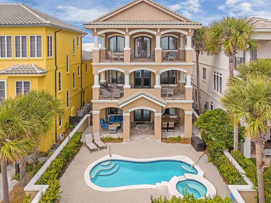BACK ON THE MARKET- no fault of seller! Previous buyer couldn't perform, so their loss is your gain! Don't miss your second chance at this AMAZING HOME! 2024 Rentals$185k, 2025 Projected rentals $200K+ w/$130k already on the books! Nestled just steps from the Emerald Coast's sugar sand beaches, this stunning 4665 sqft home offers breathtaking views of the Gulf of Mexico. With six spacious bedrooms and five and a half bathrooms, this three-level oasis provides ample space for relaxation and entertainment.Expansive living areas, a gourmet kitchen, and oversized dining spaces make this home perfect for gatherings. Multiple levels of covered and open outdoor spaces invite al fresco dining and sunset views. Large windows throughout the home flood each room with natural light. Additional features include a gated outdoor pool, an expansive bunk area with ample storage, and plenty of outdoor spaces for sun and relaxation.
