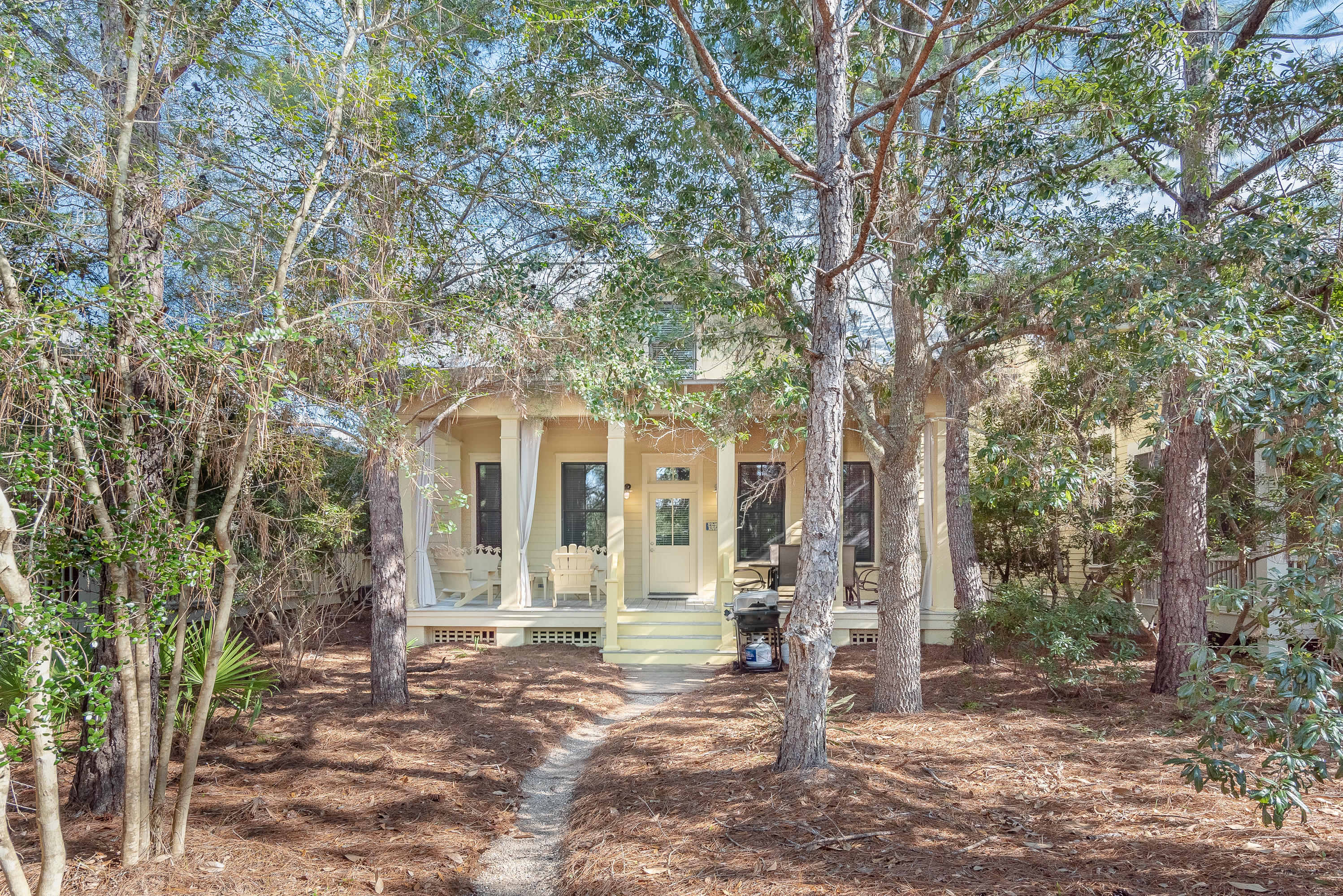 The best of two worlds! This fantastic house is located in the tennis district of Watercolor and a hop and a skip to Seaside shopping and dining. The house features 4 bedrooms and 3.5 baths with the tennis courts to the West and protected woods to the East. The house comes partially furnished and is ready to be fully enjoyed. It is tucked away in quiet privacy allowing you to enjoy the evenings outside on the screened in patio. The elite neighborhood and amenities of Watercolor allow quick access to Seaside without ever having to cross a major road. Nature trails surround the area and provide a shaded path to Seaside and 30A. The community expansion assessment has already been paid by the current owners. *Items not conveyed under ''documents'' section*