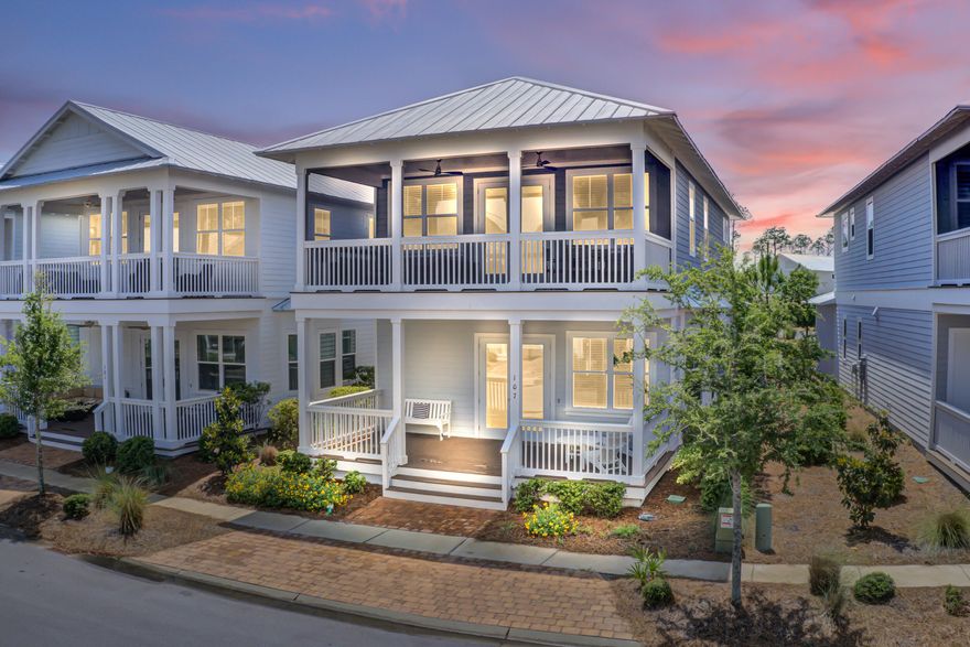 Priced to sell! Newest & best priced home this close to Seaside!  Don't miss out on this opportunity to own a completely turnkey home.  This is THE most popular floor plan in all NatureWalk.  3 big reasons this home is so popular- the THREE spacious, covered porches. The upstairs porch off the loft is screened and just feels like an extension of the home. This almost new home has been impeccably maintained and very thoughtfully furnished.  Well laid out plan  perfect for either a vacation home or full time residence. 
As you walk into the wide front porch you'll notice it's spacious enough for 2 groupings of furniture. Walking into the home the living, dining, kitchen is open and light and bright. Kitchen features upgraded cabinetry, quartz countertops, and subway glass backsplash. 1st floor junior owner's suite is perfect for guests who can't do stairs. Once upstairs you are greeted by a cozy loft that opens up to the upstairs porch. Upstairs porch gives you a birds eye view to surrounding State Forest and all it's beauty. Also upstairs is a bunk room- perfect for the little ones and another bedroom with attached bath for guests Master bedroom offers a huge closet, large room with cozy King bed and bathroom with double sinks and walk in shower. Behind the house is parking for up to 4 guests, a golf cart barn, and a heated and cooled owners closet for storage! Also, behind the house is an open green area that offers a great space for kids to play.  Rental projections are just under $70,000. 
NatureWalk at Seagrove has become the premier place to be near Seaside with the amenity-rich Gathering Place- complete with heated lap pool, hot tub, zero entry pool, fire pit, grills, and much more! Community also has trails throughout and just a short walk out of community you can enjoy the Longleaf Trail in Point Washington. There is also a trail from the community to the beach that will get you to the beach in 5 minutes by bike.